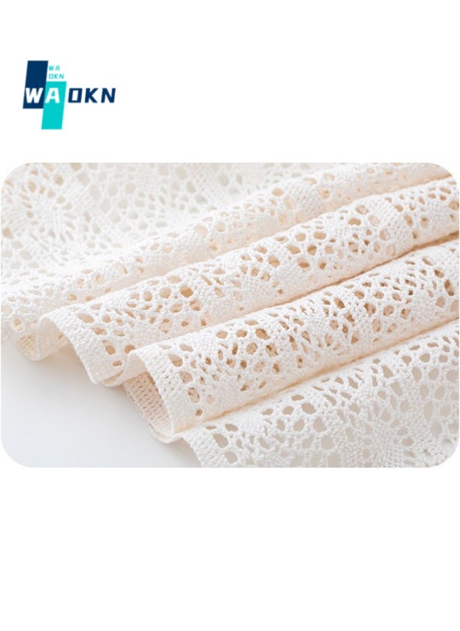 Lace Table Runner for Home Decoration Bohemian Tablecloth with Tassels for Dining Room Bedroom Decoration Rustic Table Decoration (White, 30x180cm)