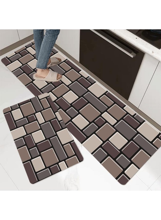 1Pcs Anti Fatigue Kitchen Rugs, Waterproof  Brown Brick Print Non-Slip Thick Cushioned Kitchen Mat Heavy Duty Comfort Standing Mat for Kitchen  - Image 2