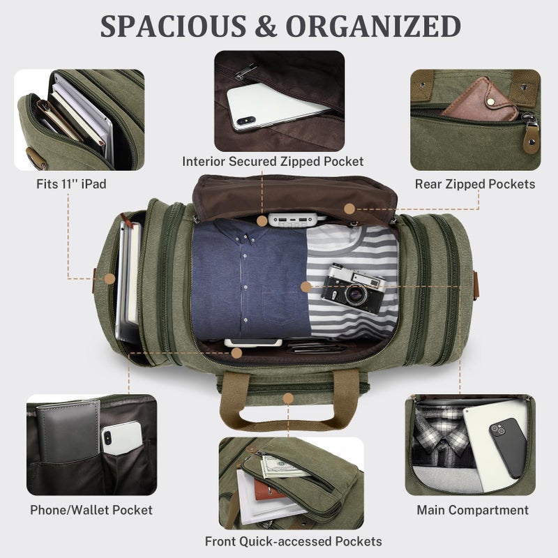 Gonex Canvas Duffle Bag for Travel 60L Duffel Overnight Weekender Bag (Army Green) - Image 4