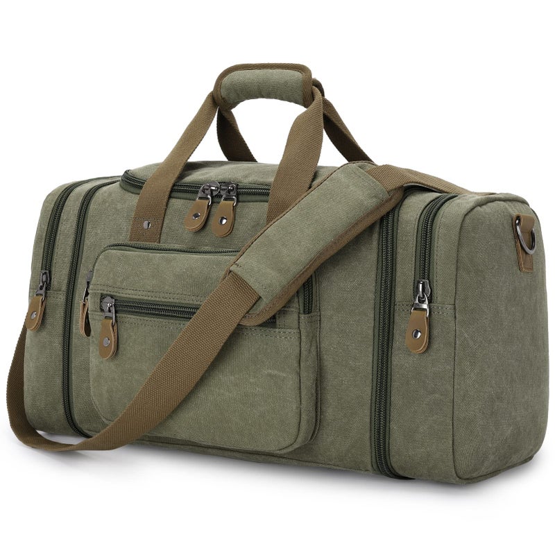 Gonex Canvas Duffle Bag for Travel 60L Duffel Overnight Weekender Bag (Army Green) - Image 1