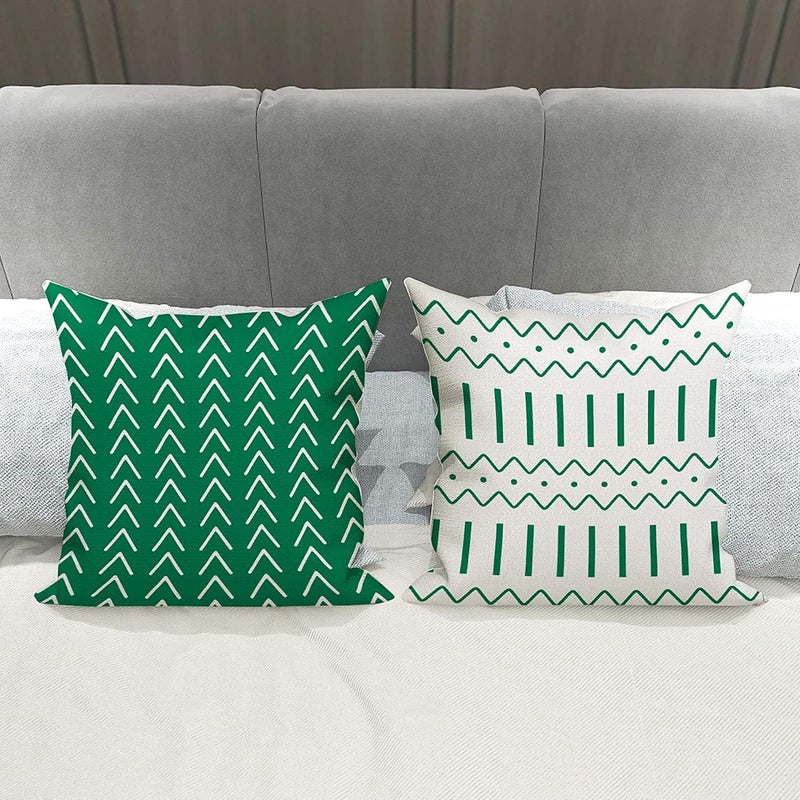 ELECDON غطاء وسادة ELECDON، أغطية وسائد زخرفية حديثة للأريكة مقاس 18x18 مجموعة من 4، غطاء وسادة من قماش الكتان الخارجي للزينة للأريكة والسرير والسيارة والمنزل والأريكة 45x45 سم (أخضر، 18x18، مجموعة من 4) - Image 4