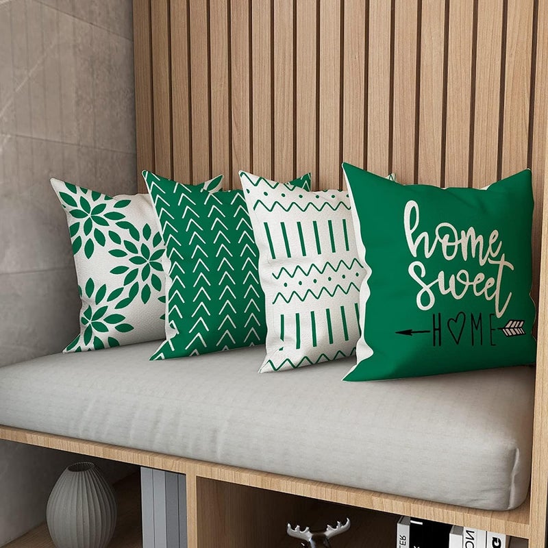 ELECDON غطاء وسادة ELECDON، أغطية وسائد زخرفية حديثة للأريكة مقاس 18x18 مجموعة من 4، غطاء وسادة من قماش الكتان الخارجي للزينة للأريكة والسرير والسيارة والمنزل والأريكة 45x45 سم (أخضر، 18x18، مجموعة من 4) - Image 5