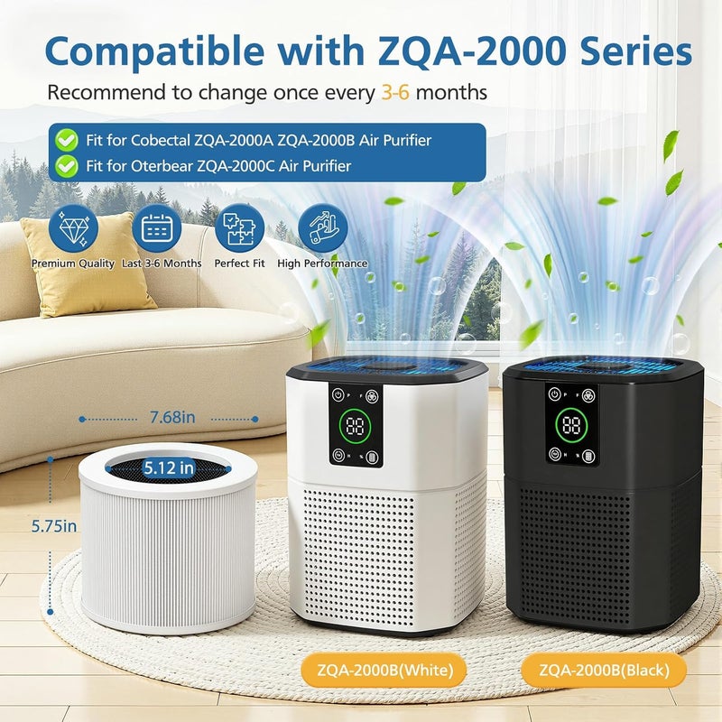 Caehomly ZQA-2000A ZQA-2000B Replacement Filter Compatible with Cobectal ZQA-2000B and Oterbear ZQA-2000C Air Purifi-er, 3-in-1 H13 True HEPA Filter System and High-Efficiency Activated Carbon Filter, 4 Pack - Image 2