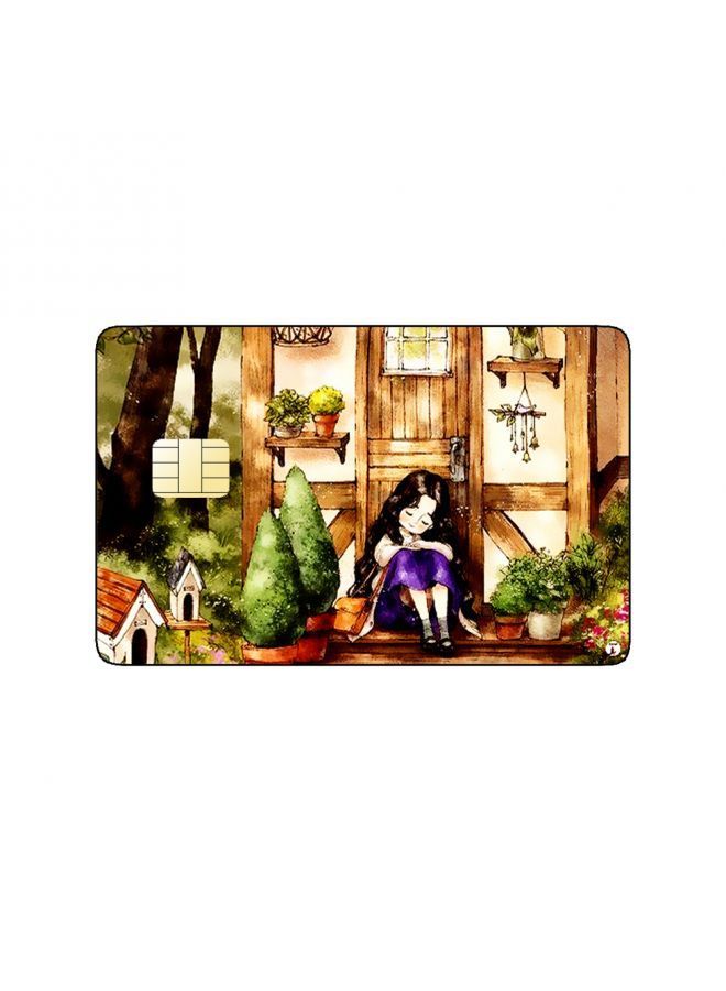 RKN PRINTED BANK CARD STICKER Cute Girl Drawing At Front Door - Image 1