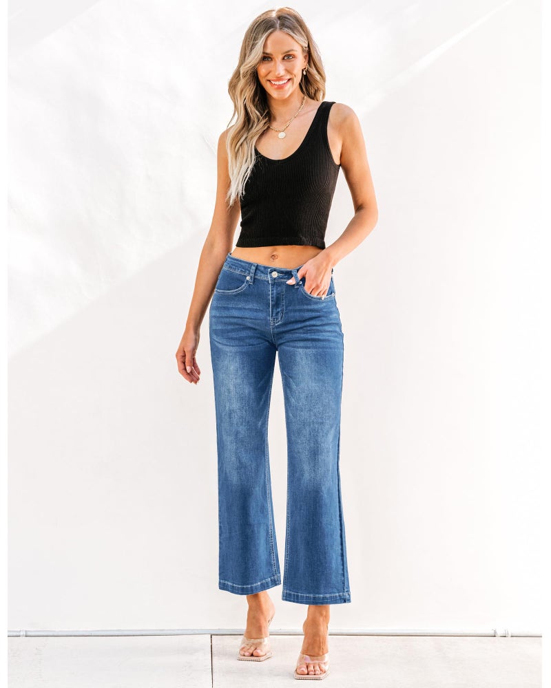 GRAPENT Women's Jeans, Petite Lapis Longing, Size 12, High Waisted, Wide Leg, Work Pants - Image 4