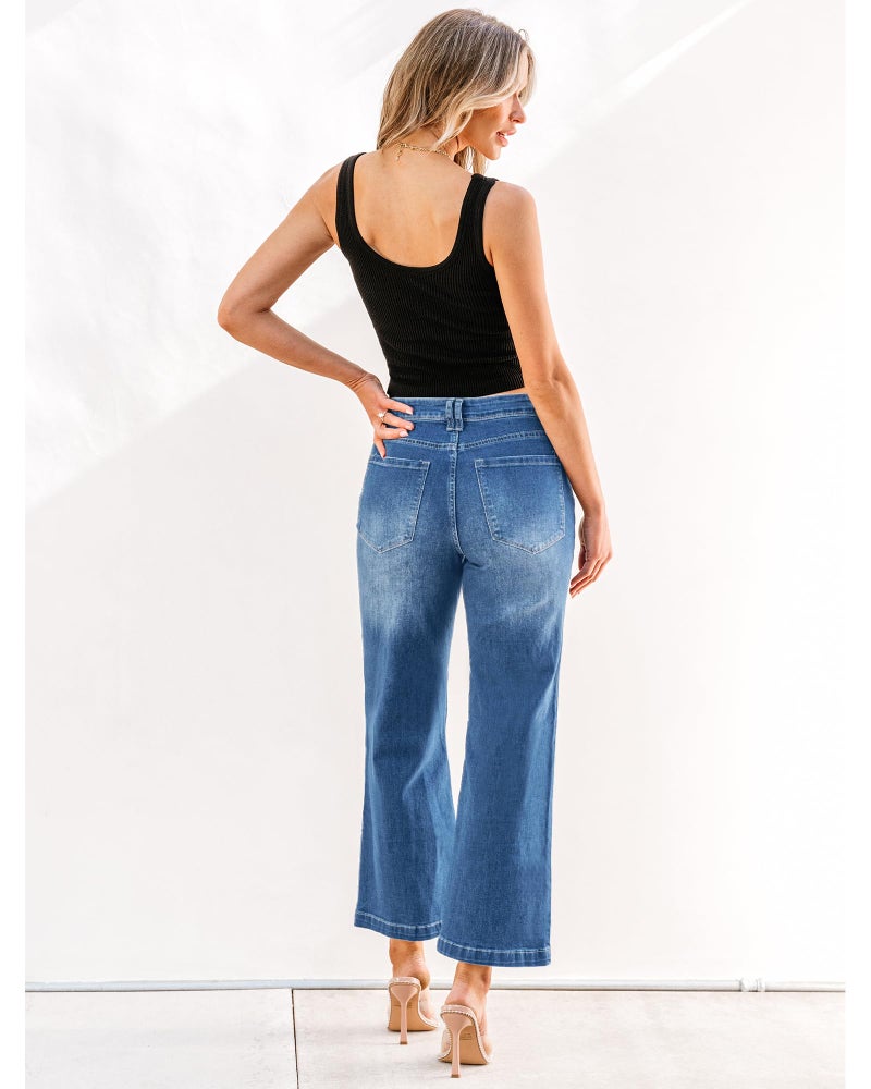GRAPENT Women's Jeans, Petite Lapis Longing, Size 12, High Waisted, Wide Leg, Work Pants - Image 2