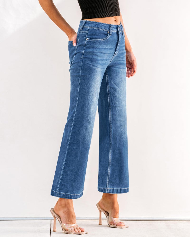 GRAPENT Women's Jeans, Petite Lapis Longing, Size 12, High Waisted, Wide Leg, Work Pants - Image 3