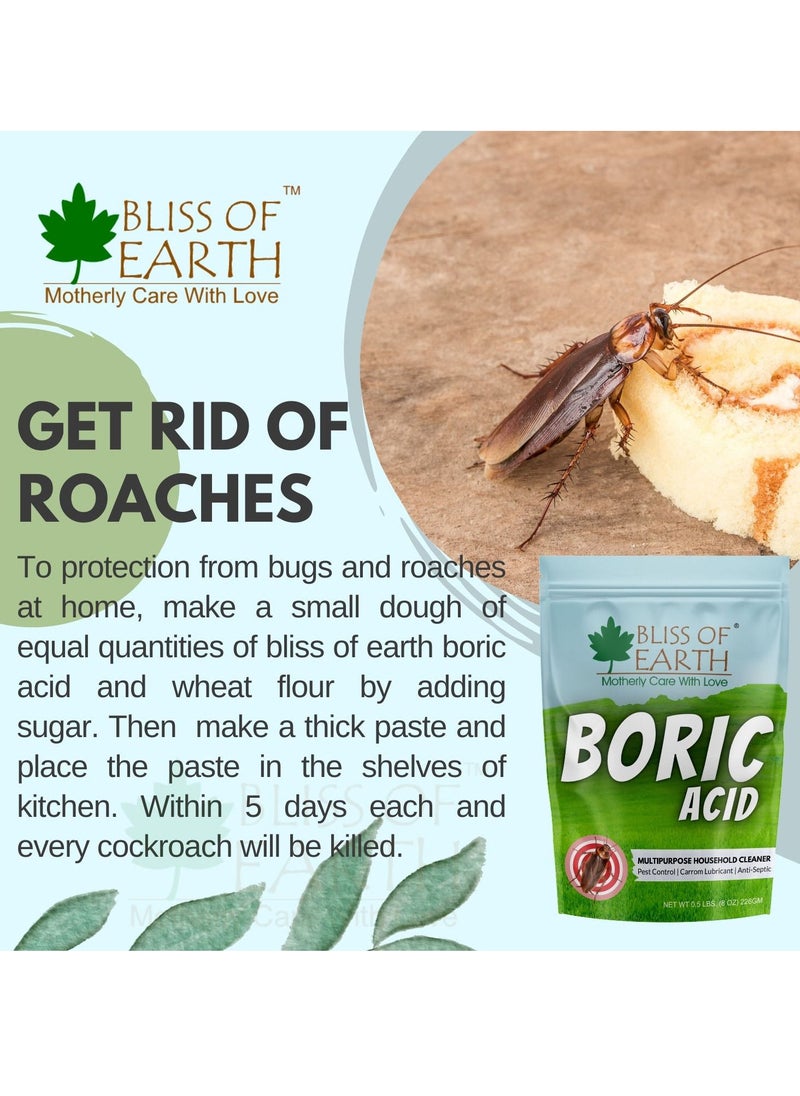 BLISS OF EARTH - Bliss of Earth 2x8 OZ Boric Acid Powder Multipurpose kill Cockroach & Ants, Rice Preservative, Carrom Powder 2x226GM - Image 1