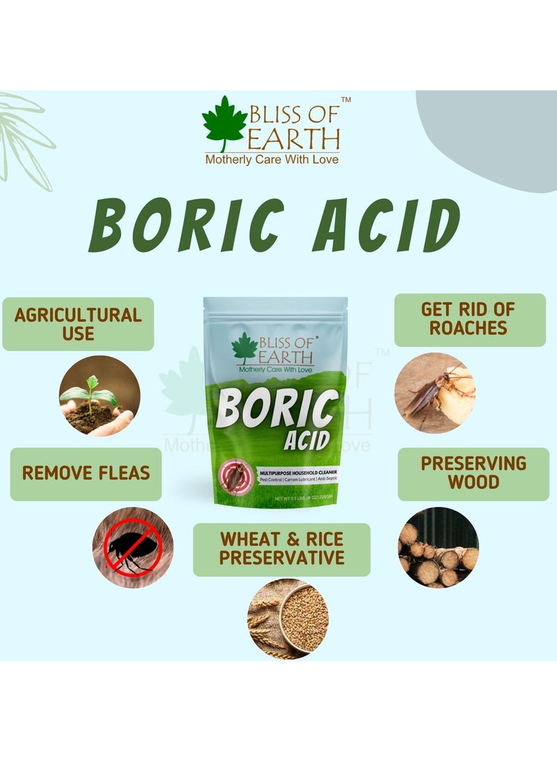 BLISS OF EARTH - Bliss of Earth 2x8 OZ Boric Acid Powder Multipurpose kill Cockroach & Ants, Rice Preservative, Carrom Powder 2x226GM - Image 1