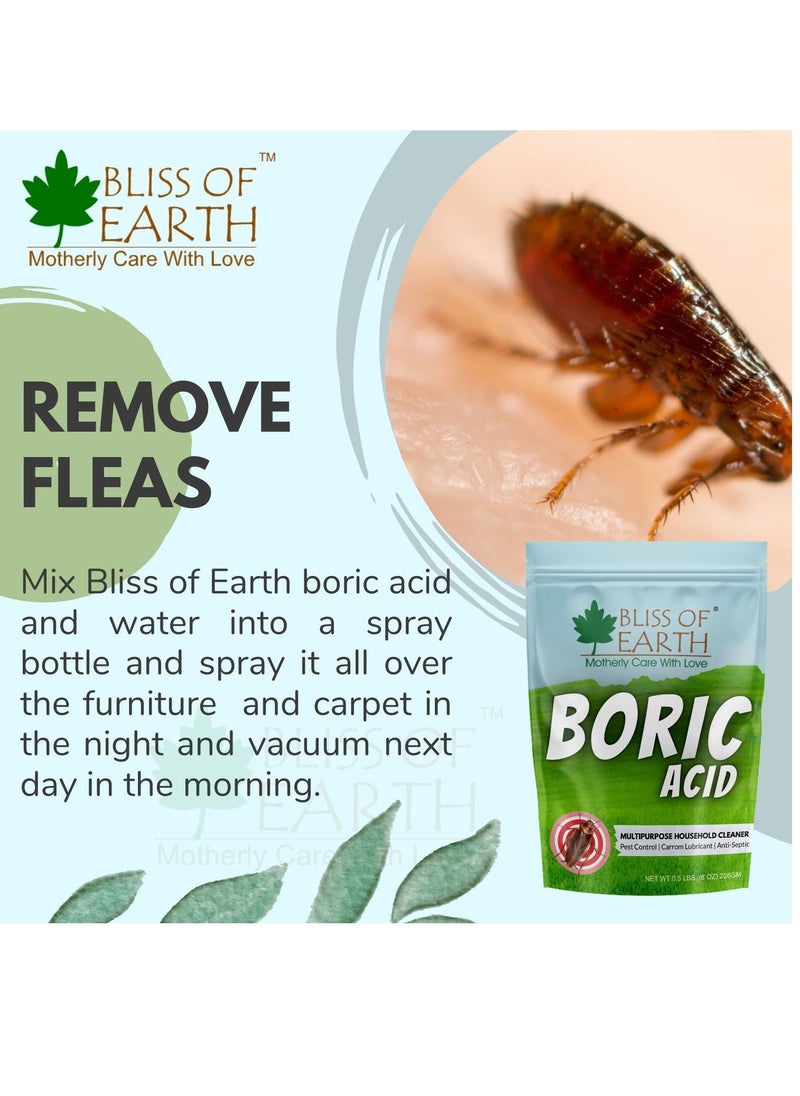 BLISS OF EARTH - Bliss of Earth 2x8 OZ Boric Acid Powder Multipurpose kill Cockroach & Ants, Rice Preservative, Carrom Powder 2x226GM - Image 1