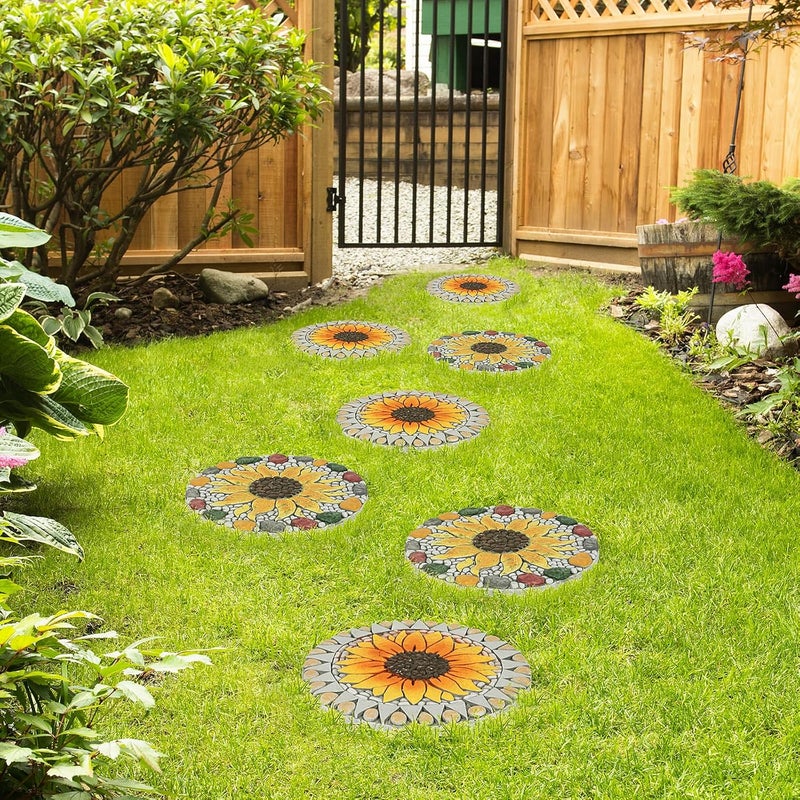 PINPON 3 Pack Gerbera Stepping Stones – 10 Inch Cement Garden Pavers with Colorful Pebble Border, Hand-Painted Outdoor Walkway Stones, Weather-Resistant Decorative Path Stones for Patio & Yard - Image 5