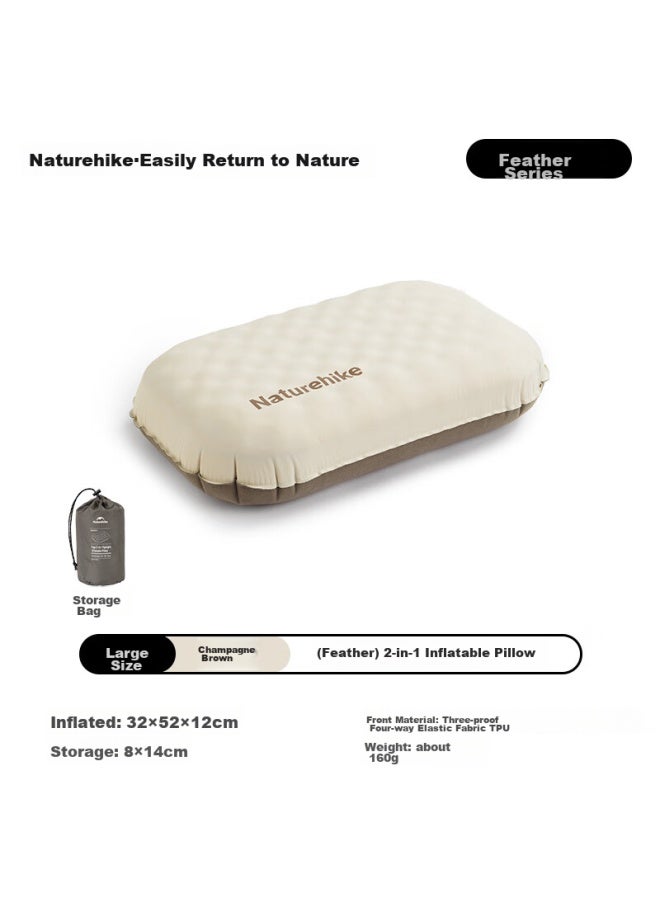 Naturehike Naturehike Nuoke Feather Bone Two-in Foam Inflatable Pillow, Outdoor Camping Travel Pillow, Champagne Brown [large Size] - Image 1