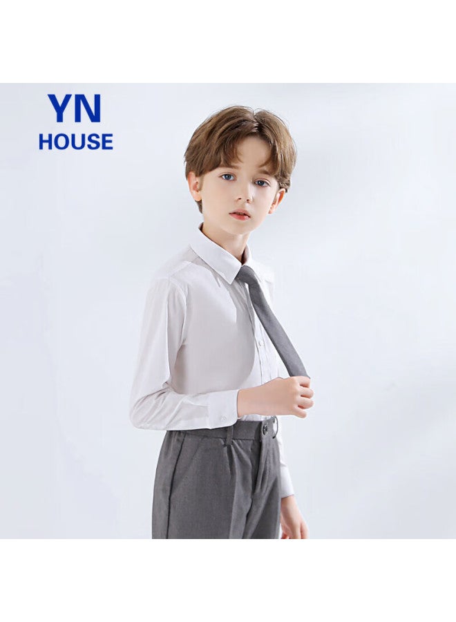 Yinuofang Children's White Long-sleeve Shirt, Performance Costume, Undershirt For Boys, Shirt： White Long Sleeve, 150cm - Image 1