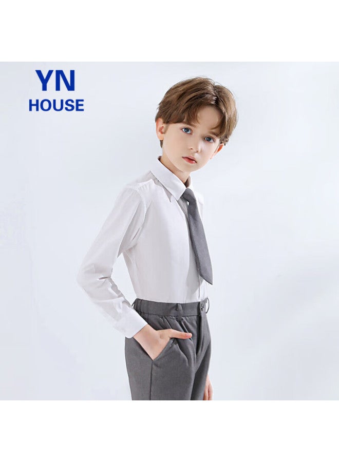 Yinuofang Children's White Long-sleeve Shirt, Performance Costume, Undershirt For Boys, Shirt： White Long Sleeve, 150cm - Image 2