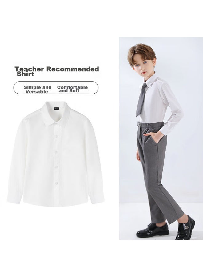 Yinuofang Children's White Long-sleeve Shirt, Performance Costume, Undershirt For Boys, Shirt： White Long Sleeve, 150cm - Image 4