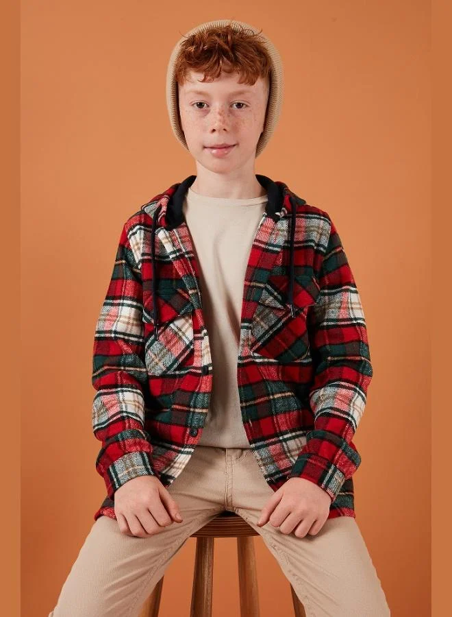 Lela Lela Plaid Hooded Pocket Winter Lumberjack Shirt Boy SHIRT CF24W81779