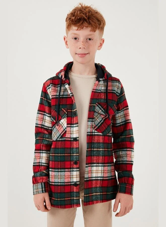 Lela Lela Plaid Hooded Pocket Winter Lumberjack Shirt Boy SHIRT CF24W81779