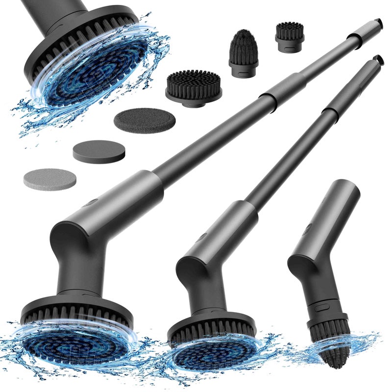 HOTO Cordless Electric Spin Scrubber IPX7 Full Body Waterproof Bathroom Cleaning Brush Max 22 inlb Shower Scrubber Brush with Long Handle 6 Brush Heads Power Scrubber for Bathroom Floor Tile - Image 2