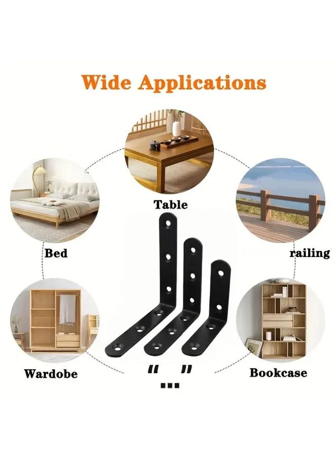 4pcs Heavy Duty Black L Shaped Brackets 100mm for Furniture Cabinets Beds Chairs with Pre Drilled Holes Easy Install Durable Metal Construction - Image 4