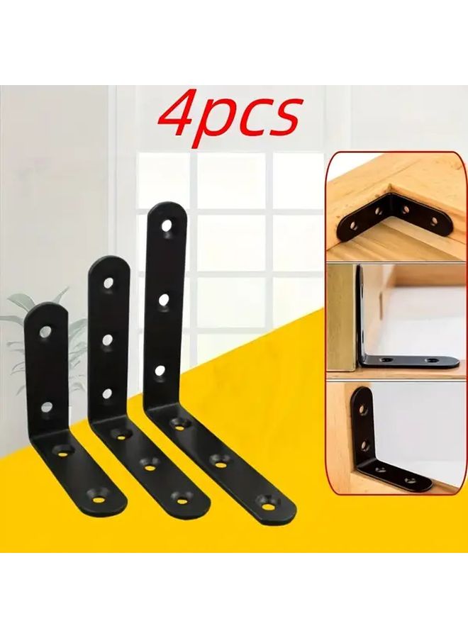 4pcs Heavy Duty Black L Shaped Brackets 100mm for Furniture Cabinets Beds Chairs with Pre Drilled Holes Easy Install Durable Metal Construction - Image 1