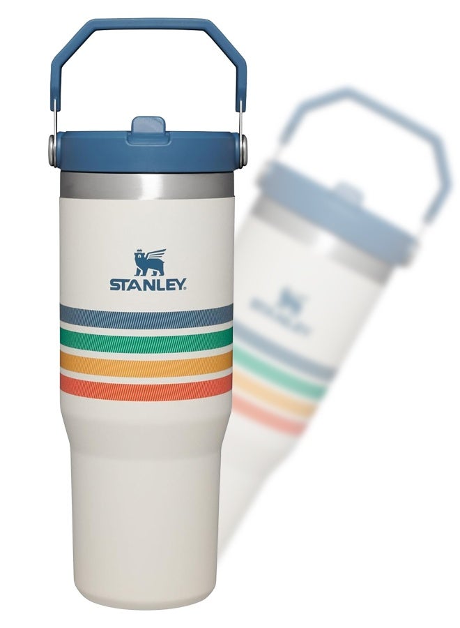 Stanley IceFlow 30oz Stainless Steel Tumbler – Reusable Vacuum Insulated Water Bottle with Built-In Straw and Leak-Resistant Flip Lid, Cream Stripe Travel Cup Keeps Drinks Cold for 12 Hours or Iced for 2 Days – Ideal for Travel, Office, Gym, and Outdoor Use - Image 1