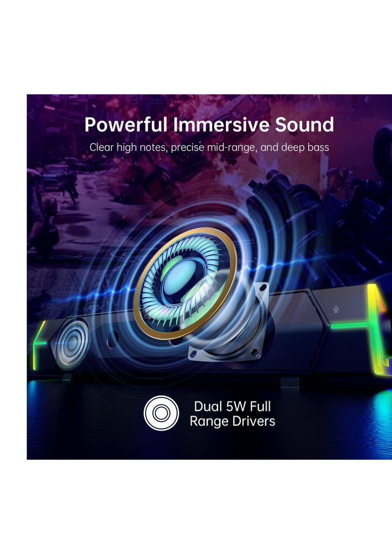 Excefore Computer Speakers for PC Desktop Monitor, Dynamic RGB Bluetooth Soundbar, Bluetooth & USB Powered PC Speakers with Microphone, HiFi Stereo Gaming Speakers for Desktop - Image 2