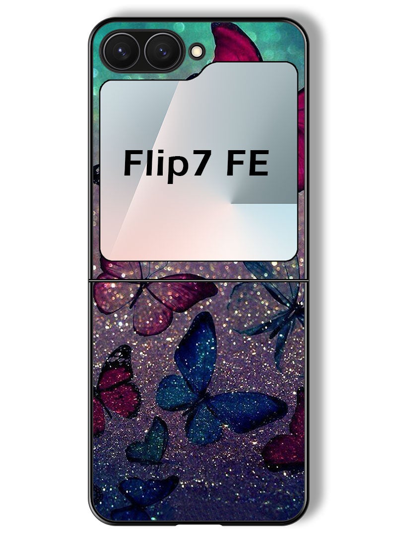 Theodor Case Compatible with Samsung Galaxy Z Flip 7 FE 6.7 Inch Protection Shockproof Bumper Cover Glitters Butterflies - Image 1