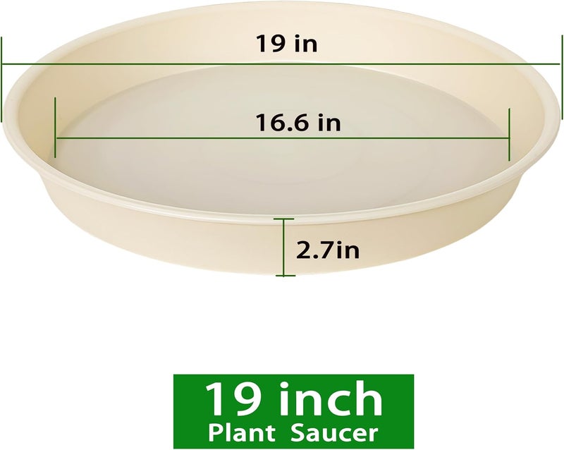 Bleuhome 2 Pack of 18 19 inch Plant Saucer Drip Tray (16.6 inch Base), Heavy Duty Deep Plant Saucers for Pots, Plastic Flower Planter Water Trays for Indoors Outdoor (19", Beige) - Image 2