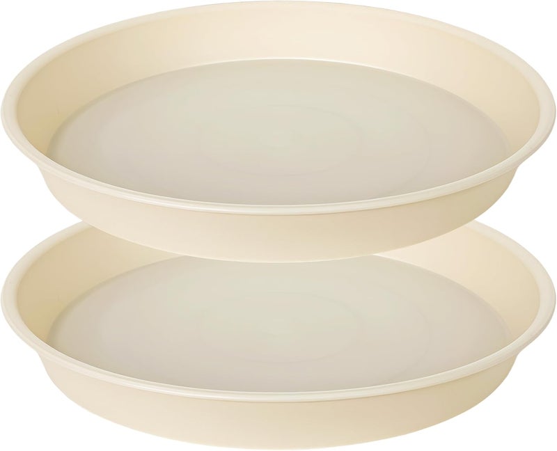 Bleuhome 2 Pack of 18 19 inch Plant Saucer Drip Tray (16.6 inch Base), Heavy Duty Deep Plant Saucers for Pots, Plastic Flower Planter Water Trays for Indoors Outdoor (19", Beige) - Image 1
