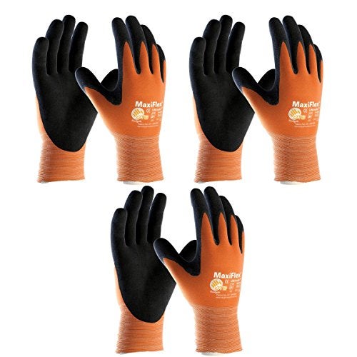 ATG PIP 3 Pack MaxiFlex Ultimate Hi-Vis Orange Work Gloves 34-8014 Sizes Small-X-Large (Large), Orange/Black - Image 1