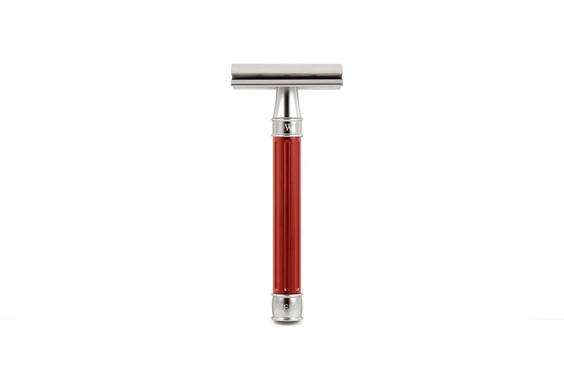 Edwin Jagger 3ONE6 DE Stainless Steel Safety Razor Grooved 1x Pack of Razor Blades Anodized Red