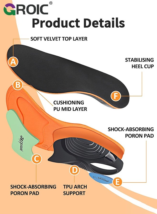 GROIC Arch Support Plantar Fasciitis Insoles,Memory Foam Comfort Heavy Duty High Arch Support Inserts for Pain Relief Absorb Shock, Sports Insoles  - Image 2