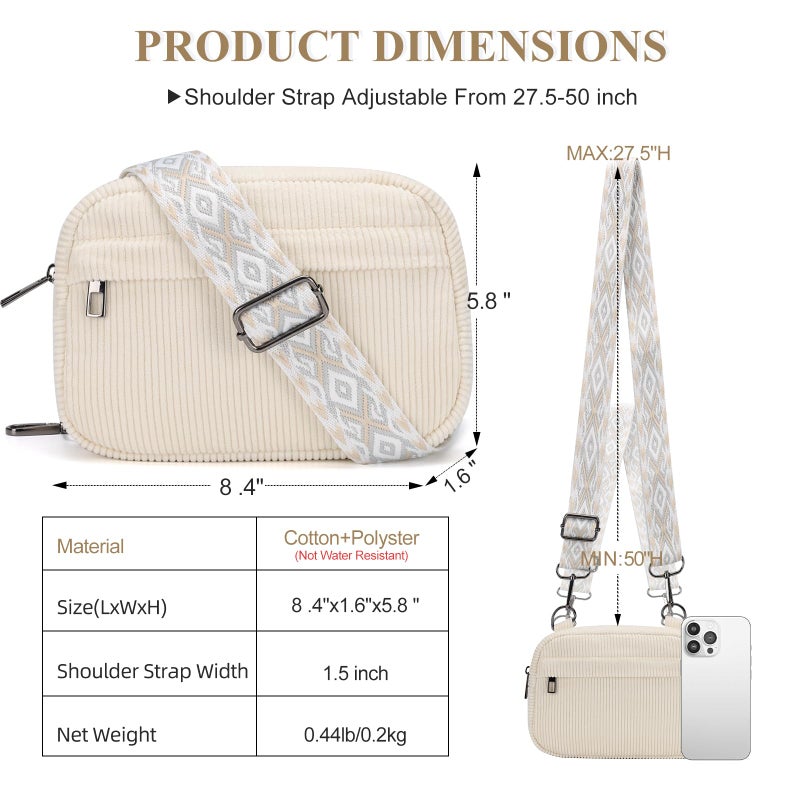 MAXTOP Small Crossbody Bags for Women with Detachable Strap Fanny Packs for Women Sling Corduroy Cross Body Purse for Travel Essentials Beige - Image 3