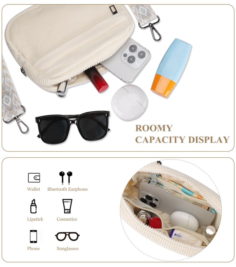 MAXTOP Small Crossbody Bags for Women with Detachable Strap Fanny Packs for Women Sling Corduroy Cross Body Purse for Travel Essentials Beige - Image 4
