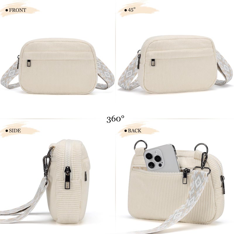 MAXTOP Small Crossbody Bags for Women with Detachable Strap Fanny Packs for Women Sling Corduroy Cross Body Purse for Travel Essentials Beige - Image 5