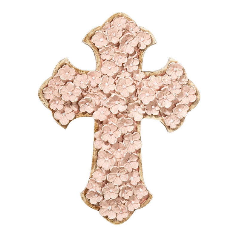 Dicksons Dicksons Raised Flower Blossom Pastel Coral Pink 12 x 9 Resin Stone Hanging Wall Cross 