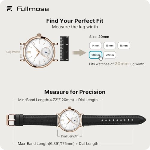 Fullmosa Cross Leather Replacement Watch Strap 20mm Compatible for Samsung Galaxy Watch 5 40mm 44mm/Pro 45mm/Watch 4 40mm 44mm/Classic 46mm 42mm(2021) - Black - Image 3