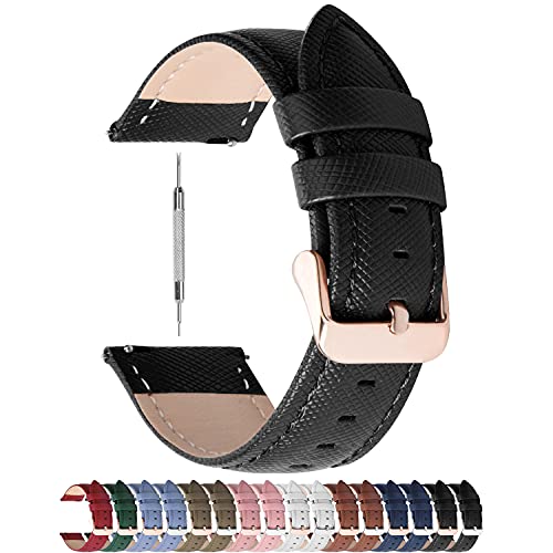 Fullmosa Cross Leather Replacement Watch Strap 20mm Compatible for Samsung Galaxy Watch 5 40mm 44mm/Pro 45mm/Watch 4 40mm 44mm/Classic 46mm 42mm(2021) - Black - Image 1