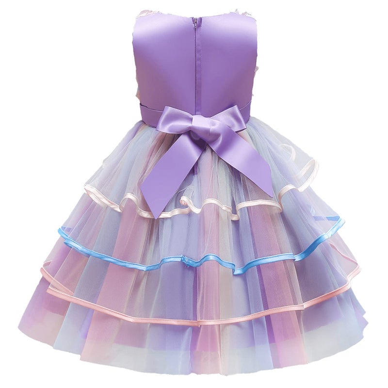 NNJXD Girl Dress Kids Ruffles Lace Party Wedding Dresses Size (110) 3-4 Years Flower 736 Purple - Image 4