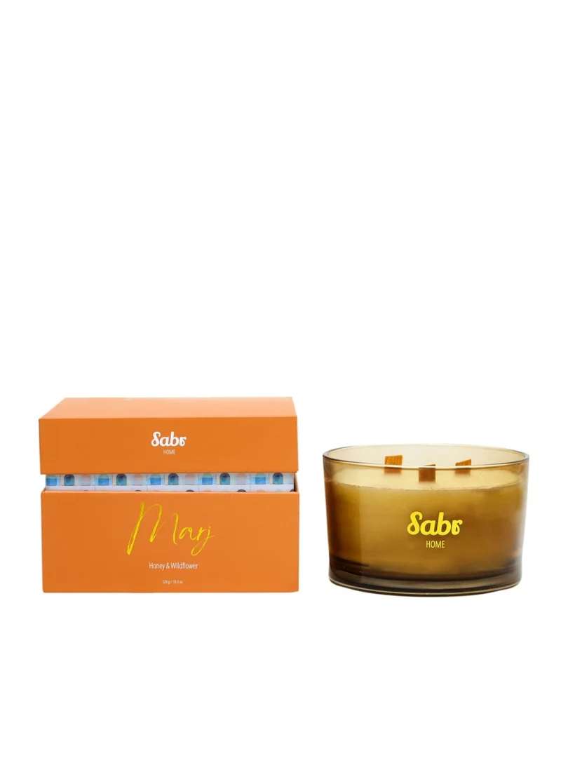 Sabr Marj Wood Wick Candle, Honey & Wildflower, 520g
