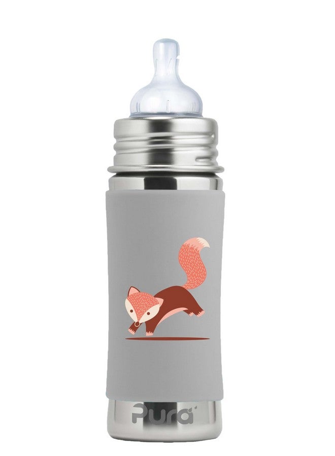 Pura Kiki 9oz/275ml Stainless Steel Infant Bottle w/Sleeve, Anti-Colic, 100% Plastic-Free, MadeSafe Certified, Medical-Grade Silicone, Medium-Flow Nipple, for Babies 3 Months & Up - (Fox) - Image 1