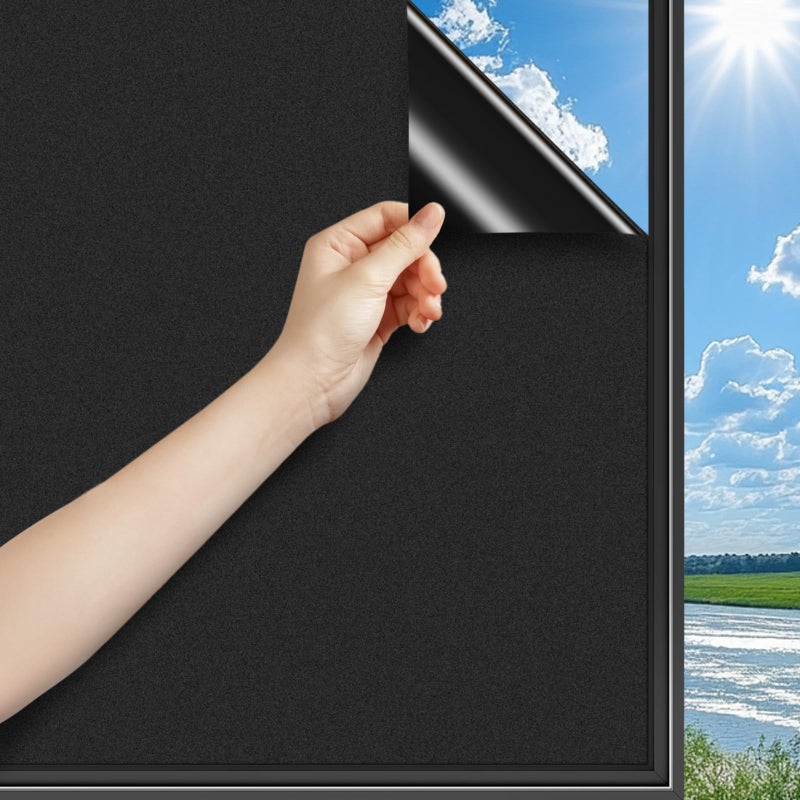 DARUITE Blackout Window Film PrivacyBlackout Film100 Total Light Blocking Non Adhesive No Glue Static Cling Blackout StickersBlack Window Film Frosted for Glass Windows and DoorsBlack 30  200CM