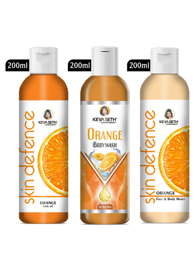 KEYA SETH AROMATHERAPY, DEVICE OF DROP Keya Seth Aromatherapy Complete Body Care Combo Enriched with Vitamin C Orange Body wash 200ml Skin Defence Orange Body oil 200ml Orange Face Body Moisturizer 200ml  - Image 5