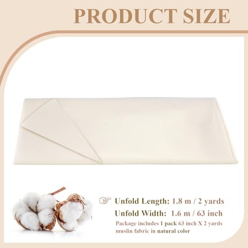 PEASUG 100% Cotton Muslin Fabric, 63 Inch X 2 Yards Unbleached Muslin Linen Fabric by The Yard, Medium Weight Draping Fabrics Suitable for Sewing Embroidery, Garments, Crafts Material-Natural - Image 2