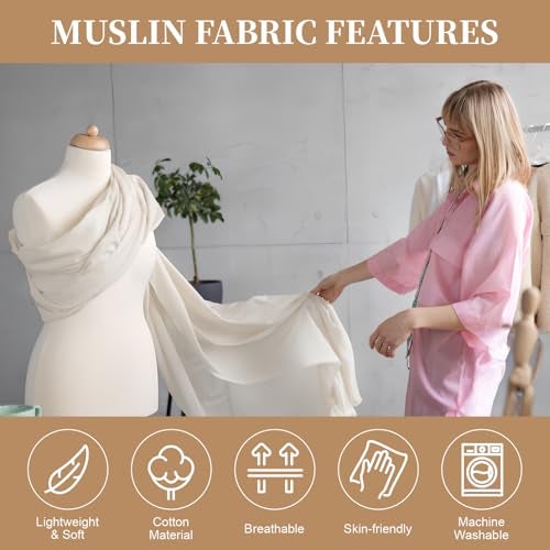 PEASUG 100% Cotton Muslin Fabric, 63 Inch X 2 Yards Unbleached Muslin Linen Fabric by The Yard, Medium Weight Draping Fabrics Suitable for Sewing Embroidery, Garments, Crafts Material-Natural - Image 4