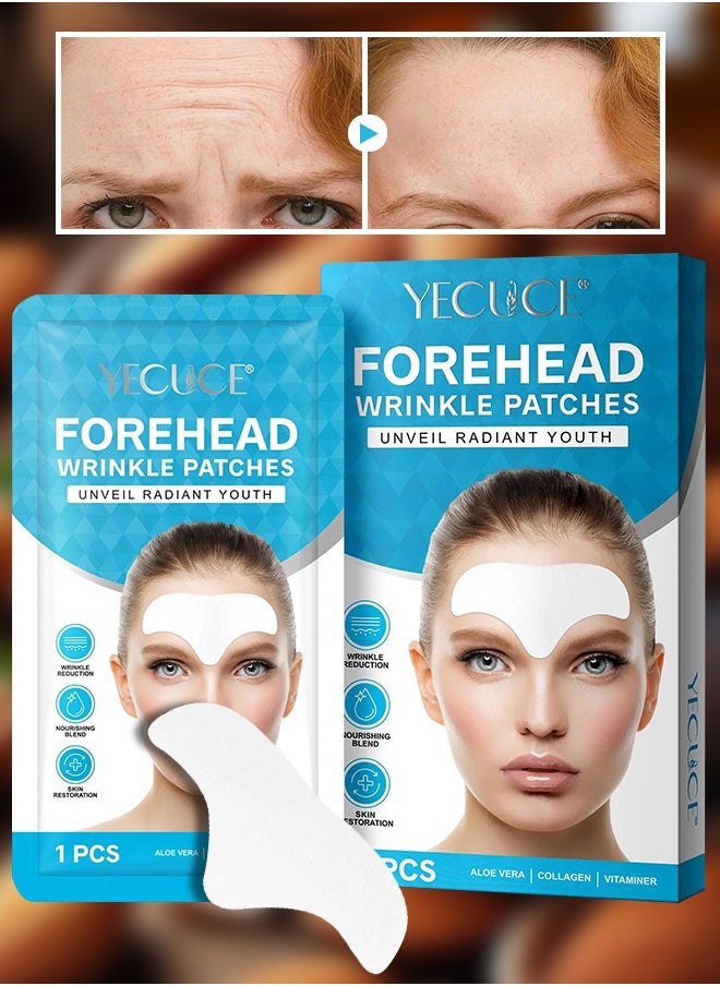 Yecuce 12 Pcs Forehead Wrinkle Patches Forehead Wrinkle Patch with Aloe Vera Collagen Hyaluronic Acid & Vitamin E Smooth Fine Lines & Wrinkles Anti-Wrinkle Forehead Wrinkles Treatment Patch  - Image 1