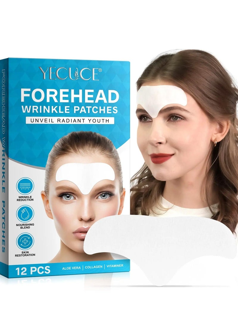 Yecuce 12 Pcs Forehead Wrinkle Patches Forehead Wrinkle Patch with Aloe Vera Collagen Hyaluronic Acid & Vitamin E Smooth Fine Lines & Wrinkles Anti-Wrinkle Forehead Wrinkles Treatment Patch  - Image 2