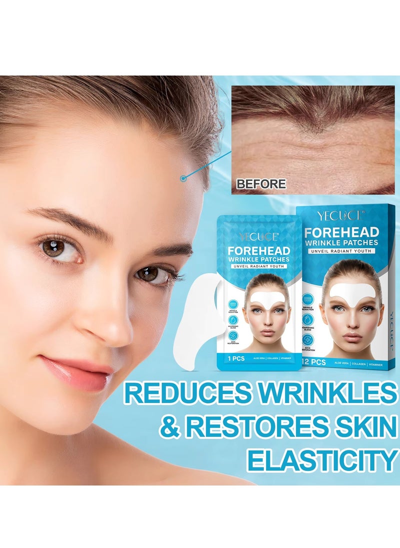 Yecuce 12 Pcs Forehead Wrinkle Patches Forehead Wrinkle Patch with Aloe Vera Collagen Hyaluronic Acid & Vitamin E Smooth Fine Lines & Wrinkles Anti-Wrinkle Forehead Wrinkles Treatment Patch  - Image 5