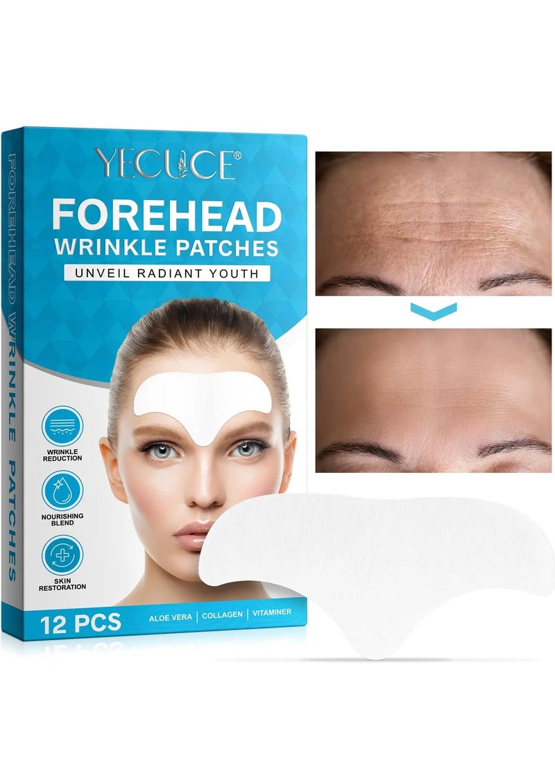 Yecuce - 12 Pcs Forehead Wrinkle Patches Forehead Wrinkle Patch with Aloe Vera Collagen Hyaluronic Acid & Vitamin E Smooth Fine Lines & Wrinkles Anti-Wrinkle Forehead Wrinkles Treatment Patch - Image 1