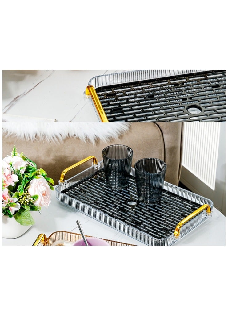 OASIS-TH 1 Pack Tea Tray Rectangular Double Layer Drainage Rack Tea Serving Tray for Parties Coffee Table Kitchen  - Image 2